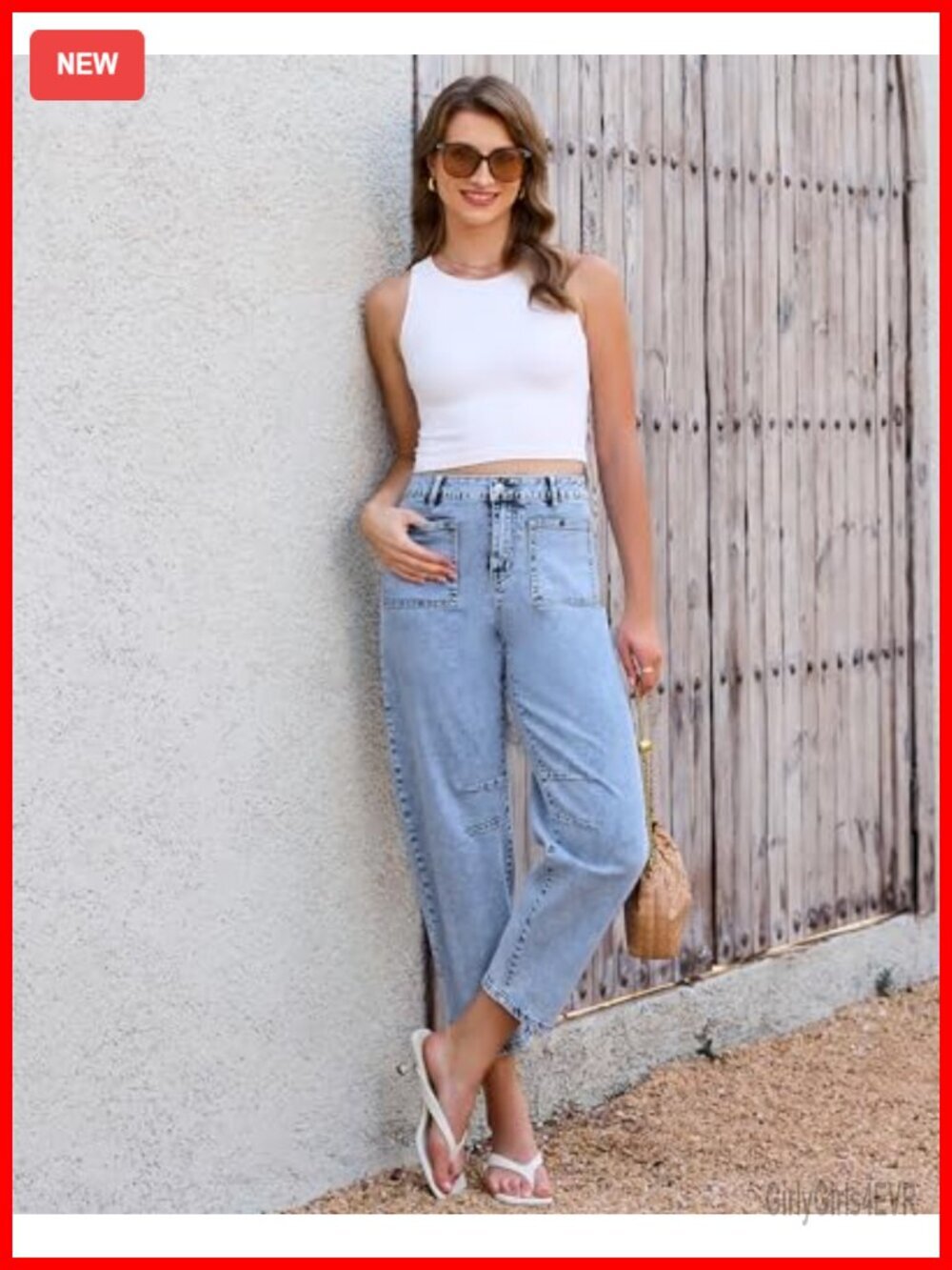 Barrel Jeans High Waisted Cropped Patch Pocket Baggy Stretch Denim - Picture 3 of 6